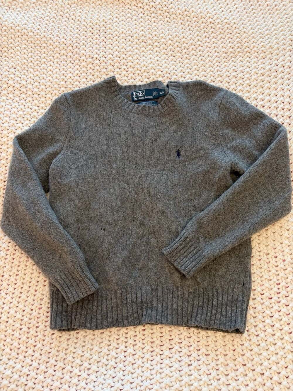 Polo by Ralph Lauren Merino Wool & Angora Crew Neck Sweater Gray Large